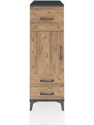 Kronos Dolap 2 Raflı 3 Çekmeceli Tek Kapaklı 44X59X134 Antrasit-Çam