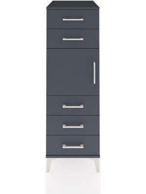 Kronos Dolap Tek Raflı 5 Çekmeceli Tek Kapaklı 44X59X134 Antrasit-Antrasit