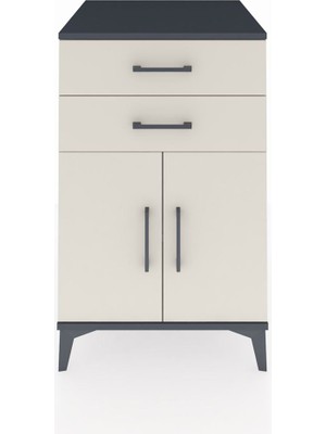 Kronos Komodin Tek Raflı 2 Çekmeceli 2 Kapaklı 60X59X96 Antrasit-Aytaşı