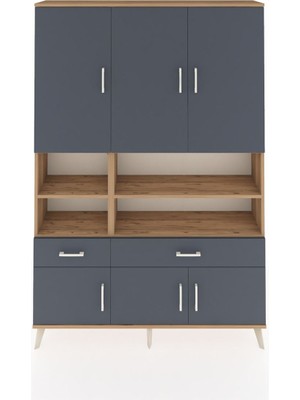Arges Dolap 8 Raflı 2 Çekmeceli 6 Kapaklı 132X30X195 Çam-Antrasit/antrasit