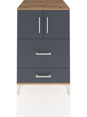Kronos Komodin Tek Raflı 2 Çekmeceli 2 Kapaklı 60X59X96 Çam-Antrasit