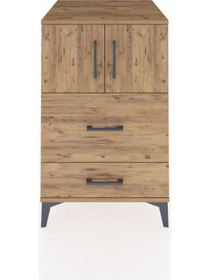 Kronos Komodin Tek Raflı 2 Çekmeceli 2 Kapaklı 60X59X96 Çam-Çam