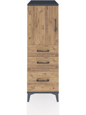 Kronos Dolap 2 Raflı 3 Çekmeceli Tek Kapaklı 44X59X134 Antrasit-Çam