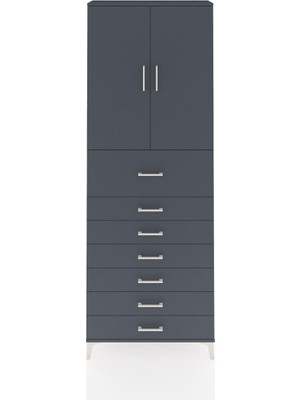 Arges Dolap 3 Raflı 7 Çekmeceli 2 Kapaklı 88X30X243 Antrasit-Antrasit