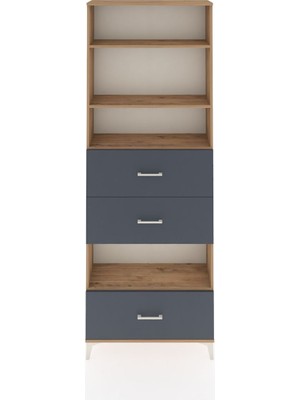 Arges Dolap 4 Raflı 3 Çekmeceli 88X30X243 Çam-Antrasit