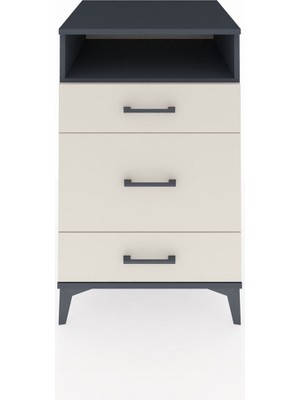 Kronos Komodin Tek Raflı 3 Çekmeceli 60X59X96 Antrasit-Aytaşı