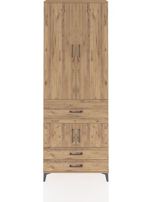 Arges Dolap 5 Raflı 3 Çekmeceli 4 Kapaklı 88X30X243 Çam-Çam