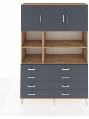 Hyperion Dolap 8 Raflı 8 Çekmeceli 3 Kapaklı 132X44X195 Çam-Antrasit/antrasit