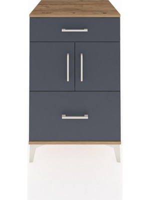 Kronos Komodin Tek Raflı 2 Çekmeceli 2 Kapaklı 60X59X96 Çam-Antrasit