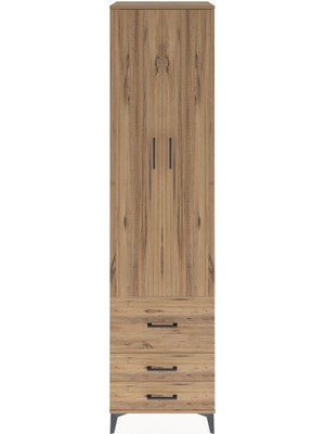 Hyperion Dolap 5 Raflı 3 Çekmeceli 2 Kapaklı 60X44X243 Çam-Çam