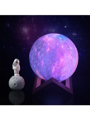 Ahşap Ayaklı 3D Galaksi Gece Lambası, Mor Renk, Şık ve Dekoratif Aydınlatma Seçeneği