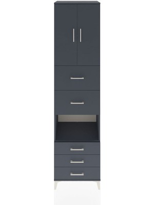 Hyperion Dolap 3 Raflı 5 Çekmeceli 2 Kapaklı 60X44X243 Antrasit-Antrasit