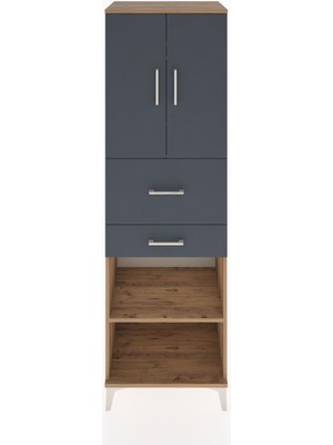 Hyperion Dolap 4 Raflı 2 Çekmeceli 2 Kapaklı 60X44X195 Çam-Antrasit