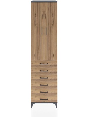 Hyperion Dolap 4 Raflı 6 Çekmeceli 2 Kapaklı 60X44X243 Antrasit-Çam
