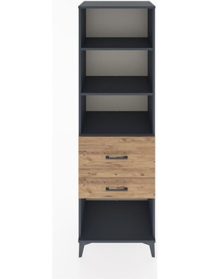 Hyperion Dolap 3 Raflı 2 Çekmeceli 60X44X195 Antrasit-Çam