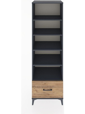 Hyperion Dolap 5 Raflı Tek Çekmeceli 60X44X195 Antrasit-Çam