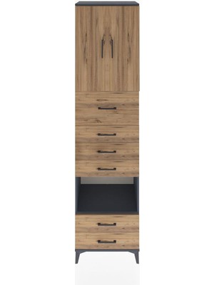 Hyperion Dolap 3 Raflı 6 Çekmeceli 2 Kapaklı 60X44X243 Antrasit-Çam