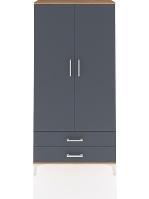 Arges Dolap 4 Raflı 2 Çekmeceli 2 Kapaklı 88X30X182 Çam-Antrasit