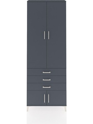 Arges Dolap 4 Raflı 3 Çekmeceli 4 Kapaklı 88X30X243 Antrasit-Antrasit