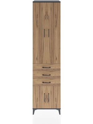 Hyperion Dolap 4 Raflı 3 Çekmeceli 4 Kapaklı 60X44X243 Antrasit-Çam