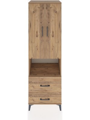 Hyperion Dolap 4 Raflı 2 Çekmeceli 2 Kapaklı 60X44X195 Çam-Çam