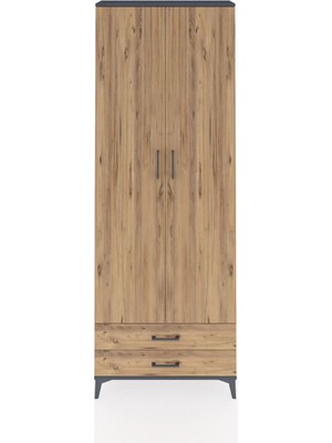 Arges Dolap 5 Raflı 2 Çekmeceli 2 Kapaklı 88X30X243 Antrasit-Çam