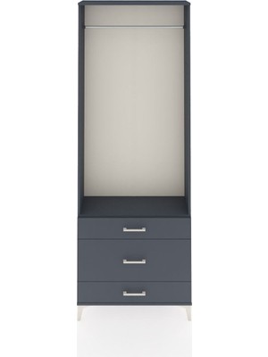 Arges Dolap Tek Raflı 3 Çekmeceli Tek Askılı 88X30X243 Antrasit-Antrasit