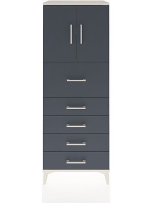 Hyperion Dolap 2 Raflı 5 Çekmeceli 2 Kapaklı 60X44X163 Aytaşı-Antrasit