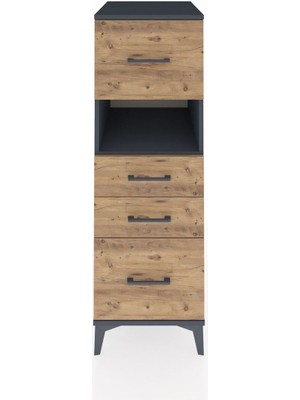 Kronos Dolap Tek Raflı 4 Çekmeceli 44X59X134 Antrasit-Çam