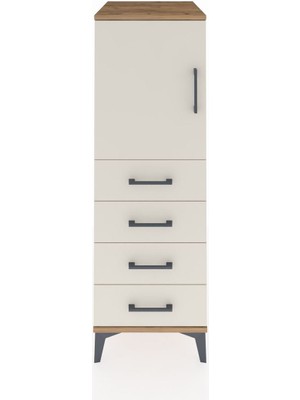 Kronos Dolap 2 Raflı 4 Çekmeceli Tek Kapaklı 44X59X134 Çam-Aytaşı