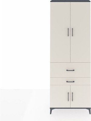 Arges Dolap 5 Raflı 2 Çekmeceli 4 Kapaklı 88X30X243 Antrasit-Aytaşı