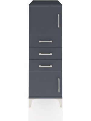 Kronos Dolap Tek Raflı 3 Çekmeceli 2 Kapaklı 44X59X134 Antrasit-Antrasit