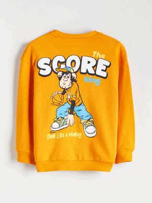 Lc Waikiki Yeni Sezon Bisiklet Yaka Nostaljik Maymun Baskılı Erkek Çocuk Sweatshirt