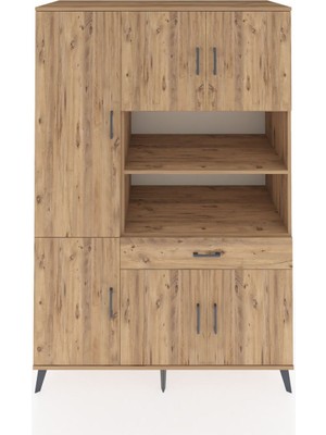 Kronos Dolap 10 Raflı Tek Çekmeceli 6 Kapaklı 132X59X195 Çam-Çam/çam