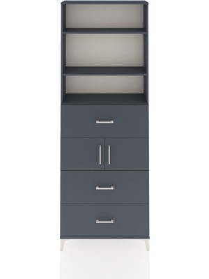 Arges Dolap 4 Raflı 3 Çekmeceli 2 Kapaklı 88X30X243 Antrasit-Antrasit