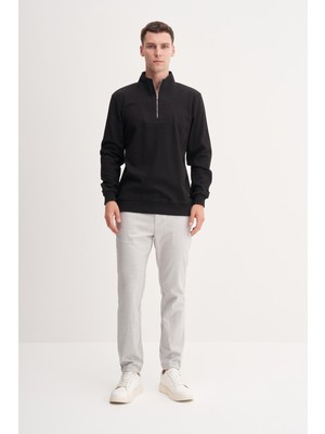 Cazador 53075 Siyah Erkek Dik Yaka Yarım Fermuarlı Regular Fit Sweatshirt