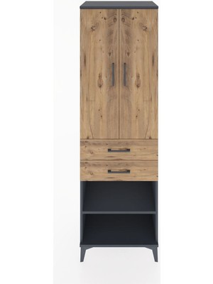 Hyperion Dolap 4 Raflı 2 Çekmeceli 2 Kapaklı 60X44X195 Antrasit-Çam
