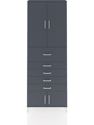 Arges Dolap 3 Raflı 5 Çekmeceli 4 Kapaklı 88X30X243 Antrasit-Antrasit