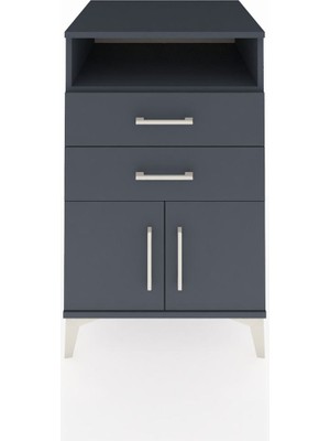 Kronos Komodin Tek Raflı 2 Çekmeceli 2 Kapaklı 60X59X96 Antrasit-Antrasit