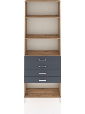 Arges Dolap 3 Raflı 4 Çekmeceli 88X30X243 Çam-Antrasit