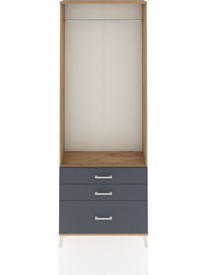 Arges Dolap Tek Raflı 3 Çekmeceli Tek Askılı 88X30X243 Çam-Antrasit