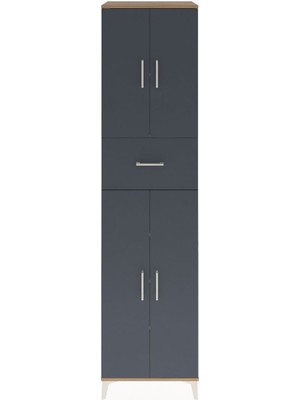 Hyperion Dolap 5 Raflı Tek Çekmeceli 4 Kapaklı 60X44X243 Çam-Antrasit