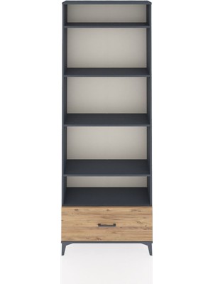 Arges Dolap 5 Raflı Tek Çekmeceli 88X30X243 Antrasit-Çam