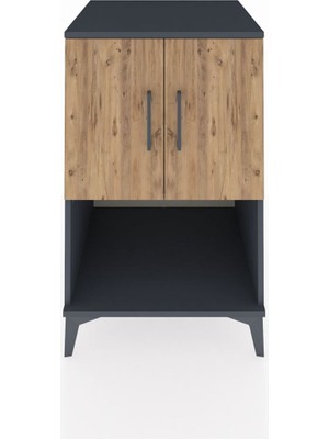 Kronos Komodin 2 Raflı 2 Kapaklı 60X59X96 Antrasit-Çam