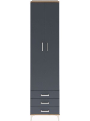 Hyperion Dolap 5 Raflı 3 Çekmeceli 2 Kapaklı 60X44X243 Çam-Antrasit