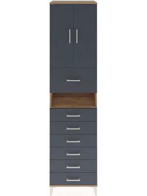 Hyperion Dolap 2 Raflı 7 Çekmeceli 2 Kapaklı 60X44X243 Çam-Antrasit