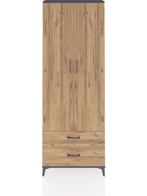 Arges Dolap 4 Raflı 2 Çekmeceli 2 Kapaklı 88X30X243 Antrasit-Çam