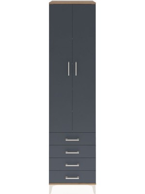 Hyperion Dolap 5 Raflı 4 Çekmeceli 2 Kapaklı 60X44X243 Çam-Antrasit