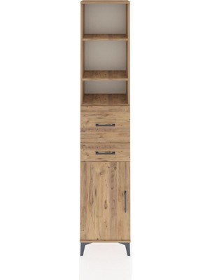 Arges Dolap 4 Raflı 2 Çekmeceli Tek Kapaklı 44X30X221 Çam-Çam