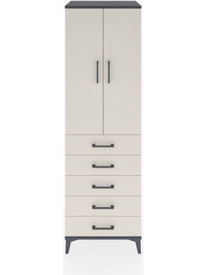 Hyperion Dolap 3 Raflı 5 Çekmeceli 2 Kapaklı 60X44X195 Antrasit-Aytaşı